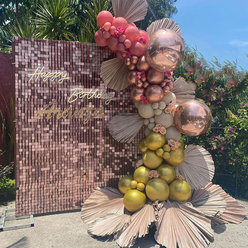 8ft by 8ft Rose Gold Sequin Shimmer Backdrop Wall Panels For Birthday Wedding Party Event Decoration