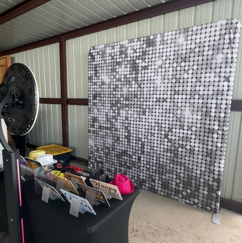 Silver Shimmer Sequin Pillow Case Photo Booth Straight Backdrop Wall Cloth Cover With Stand For Birthday Wedding Baby Shower Party