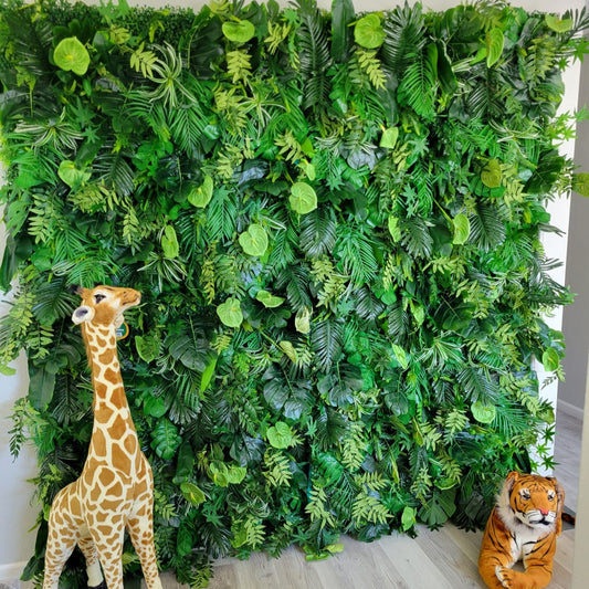 Handmade Tropical Green Palm Artificial Cloth Curtain Silk Flower Wall Wedding Backdrop Decoration Outdoor Event Party Decor Props