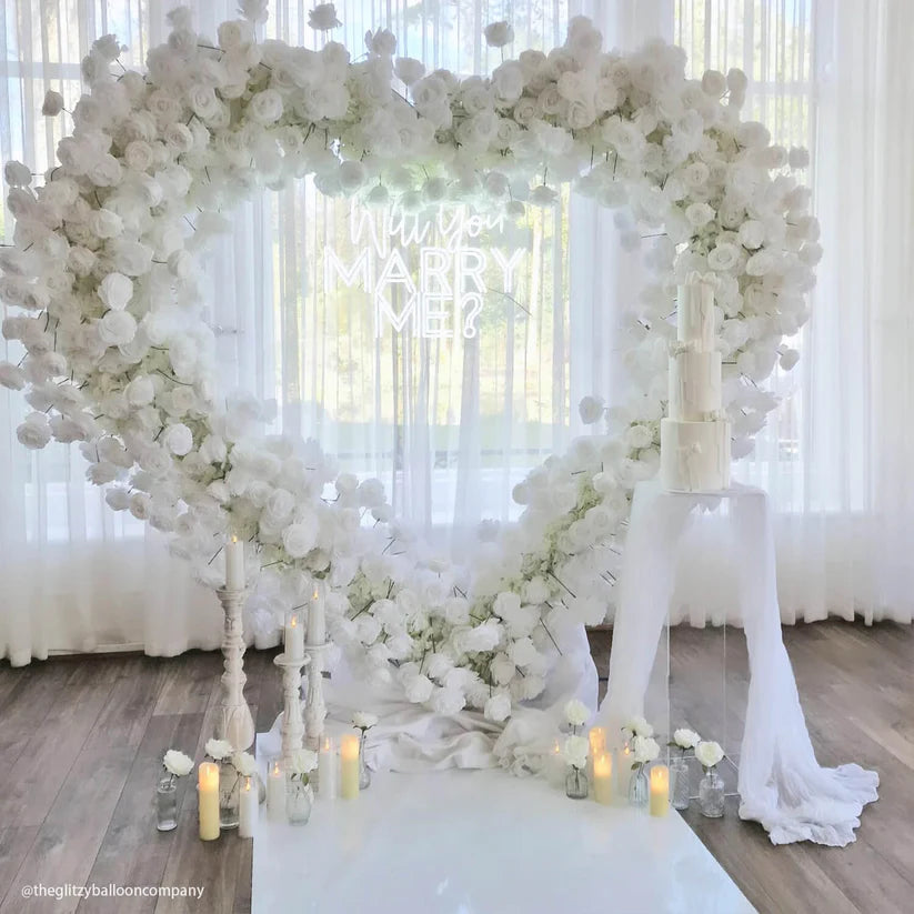 8ft Heart Shaped White Rose Arch Flower Wall Wedding Decoration Indoor