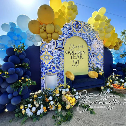 Amalfi Coast Mediterranean Patchwork Tile Open Door Welcome Arch Backdrop Wall Stand For Birthday Wedding Party Decoration