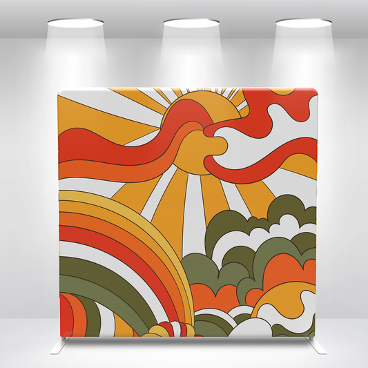 Psychedelic 60s 70s Groovy Pillow Case Photo Booth Straight Backdrop Wall Cover With Stand For Birthday Wedding Baby Shower Party