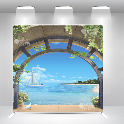 Funda de almohada con diseño de arco junto al mar para fiestas de cumpleaños, bodas, baby showers