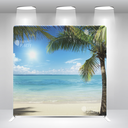 Funda de almohada con fondo de palmera de playa y soporte