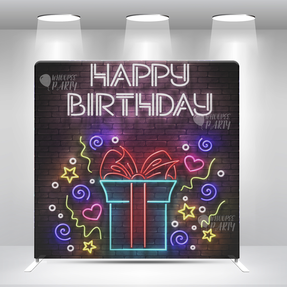 Neon Birthday Gift Photo Background  Happy Birthday Party   Decoration Background Pillowcase Bracket and Cover