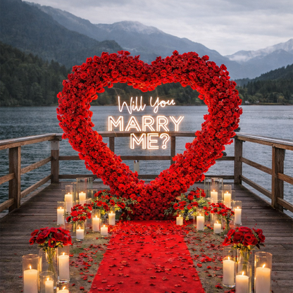 8ft Heart Shaped Red Rose Arch Flower Wall Wedding Decoration Indoor