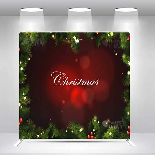 Merry Christmas Christmas with pine branches, holly leaves & festive accents Decoration Pillow Case Photo Booth Backdrop Wall Cover With Stand