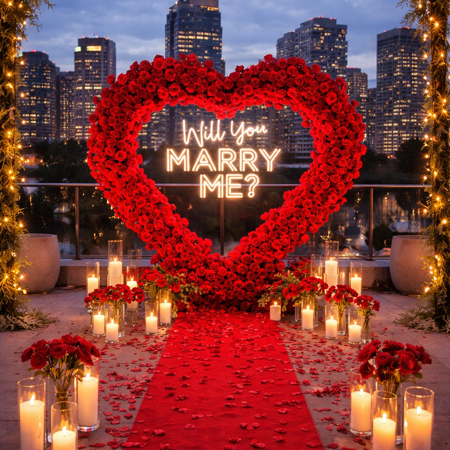 8ft Heart Shaped Red Rose Arch Flower Wall Wedding Decoration Indoor