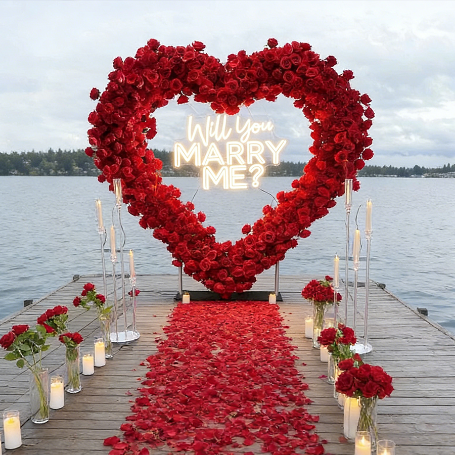 8ft Heart Shaped Red Rose Arch Flower Wall Wedding Decoration Indoor