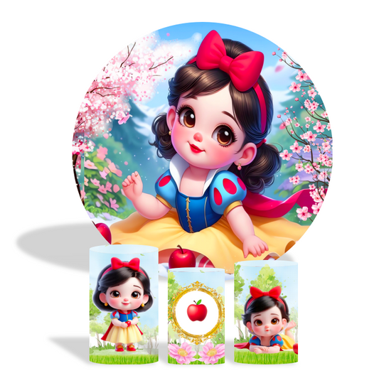 Baby Snow White  birthday party decoration round circle backdrop cover plinth cylinder pedestal cover