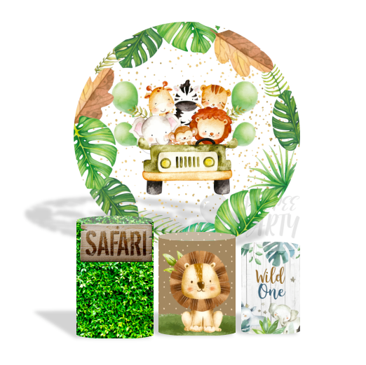 The Wild One Party The Safari Decoration Round Circle Backdrop Cover Plinth Cylinder Pedestal Cover