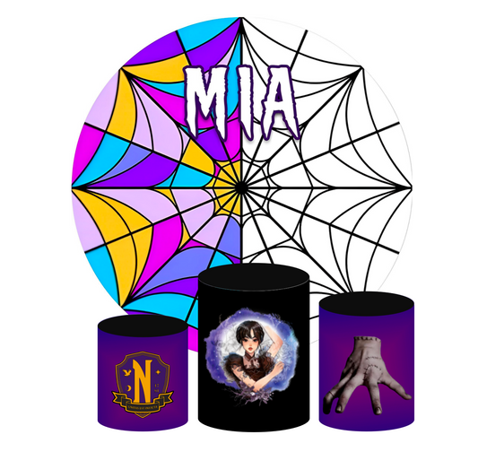 Wednesday birthday party decoration round circle backdrop cover plinth cylinder pedestal cloth cover