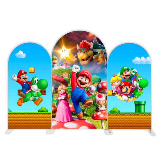 Supper Mario Cartoon Happy Birthday Party Arch Backdrop Cover