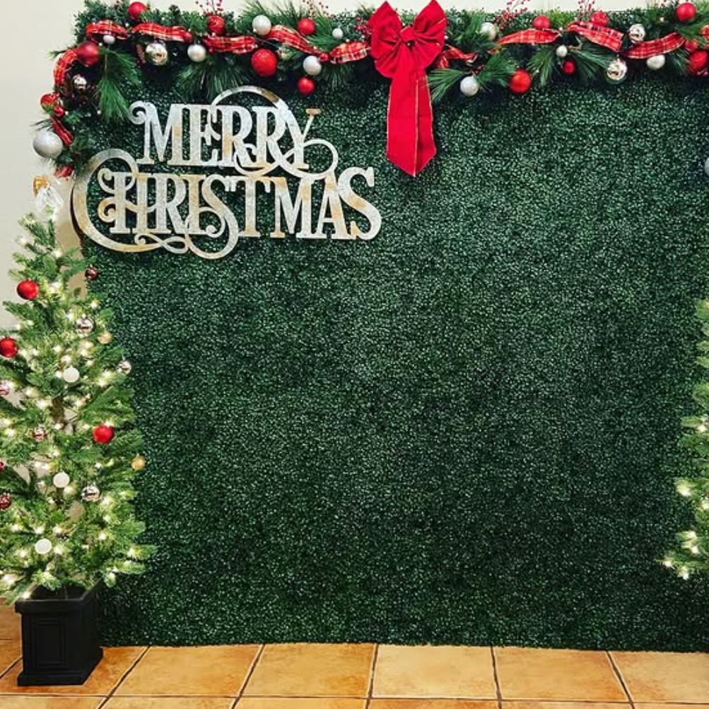 8x8ft Green Artificial Hedge Wall Backdrop for Wedding, Baby Shower, Jungle Wild Merry Christ Party