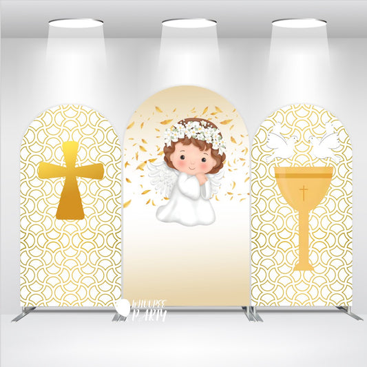 Fondo arqueado con temática de ángel sagrado | Decoración para fiesta de bautizo o primera comunión