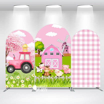 Farm themed pink house, car pattern, arch, birthday party, arch background wallpaper cover