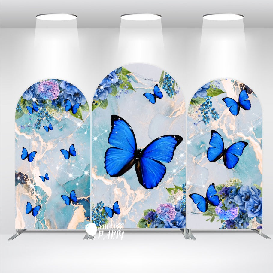 Fondo de pantalla con diseño de mariposa azul para fiesta de cumpleaños (duradero, fácil de guardar, reutilizable)