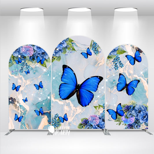 Fondo de pantalla con diseño de mariposa azul para fiesta de cumpleaños (duradero, fácil de guardar, reutilizable)