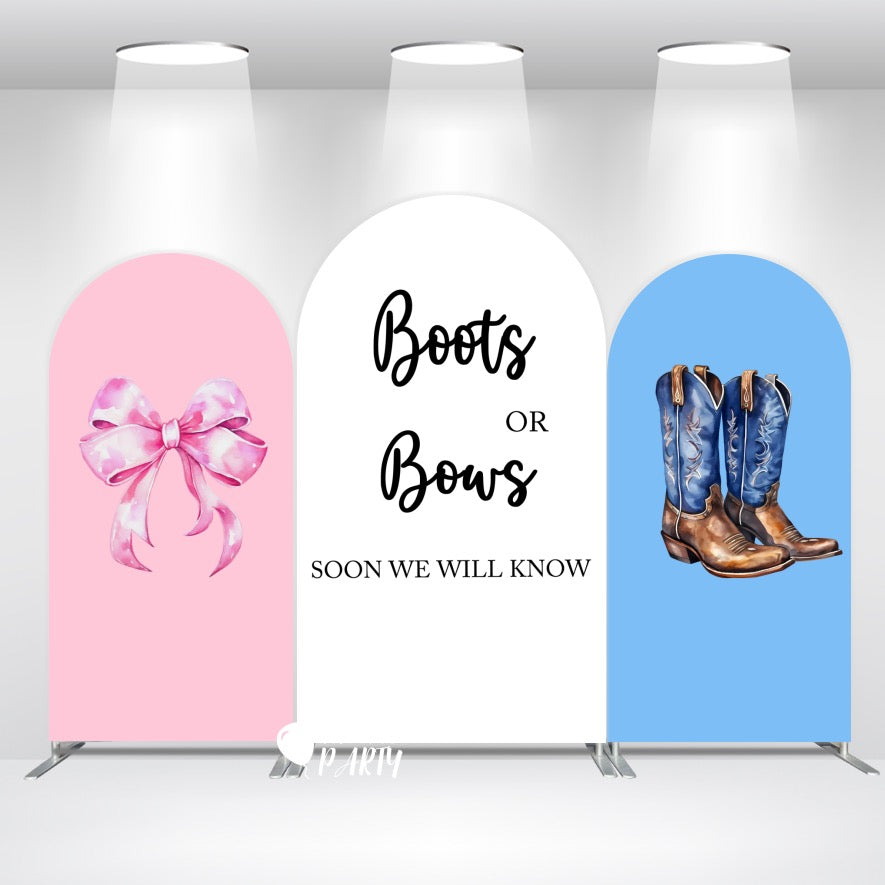 Botas o lazo Pronto lo sabremos Arco para fiesta de baby shower, cubierta y soporte para telón de fondo