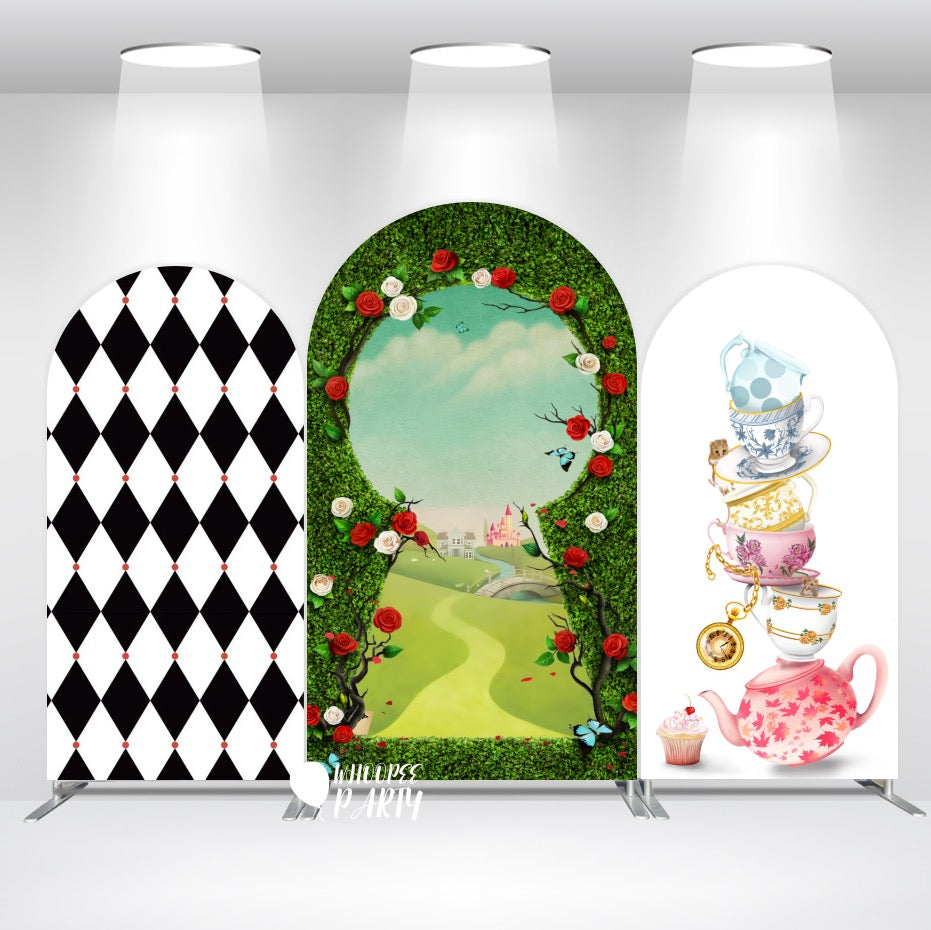 The In Wonderland Fairytale Tea Birthday Party Arch Backdrop Wall Cloth Cover