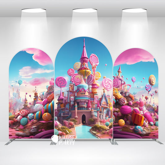 Arco de fondo para fiesta de cumpleaños con temática de donuts dulces y dulces, cubierta de tela para pared