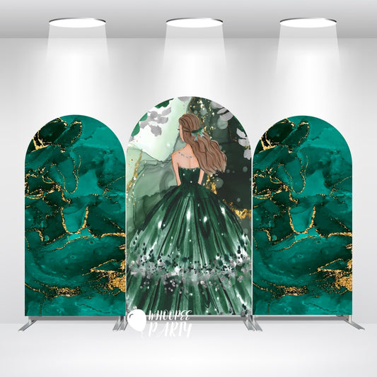 Elegante fondo de arco para fiesta de 16 años con soporte: perfecto para bodas y eventos especiales.