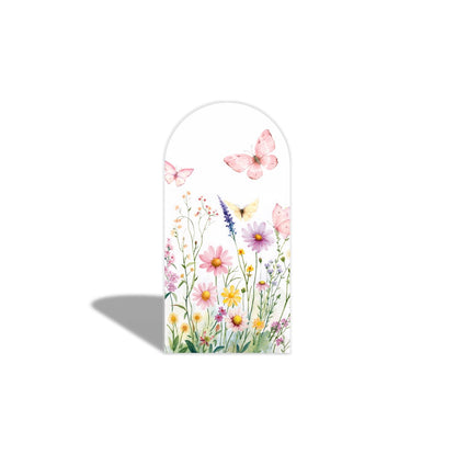 Flowers and Pink Butterflies Happy Birthday Party Arches Background Wallpaper Cover