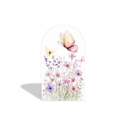 Flowers and Pink Butterflies Happy Birthday Party Arches Background Wallpaper Cover
