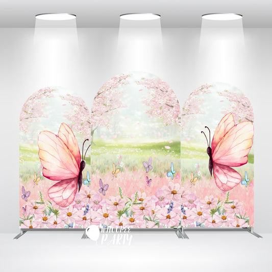 Arco de mariposas rosa con soporte | Fondo floral para fiestas de jardín, cumpleaños, baby shower y fotomatón