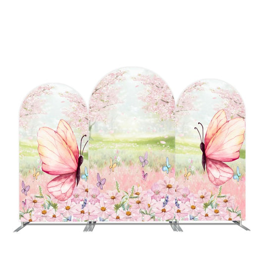 Arco de mariposas rosa con soporte | Fondo floral para fiestas de jardín, cumpleaños, baby shower y fotomatón