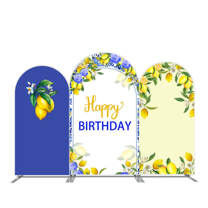 Blue and Lemon Moroccan Mediterranean Happy Birthday Baby Shower Bridal Shower Party Arches Background Wallpaper Cover