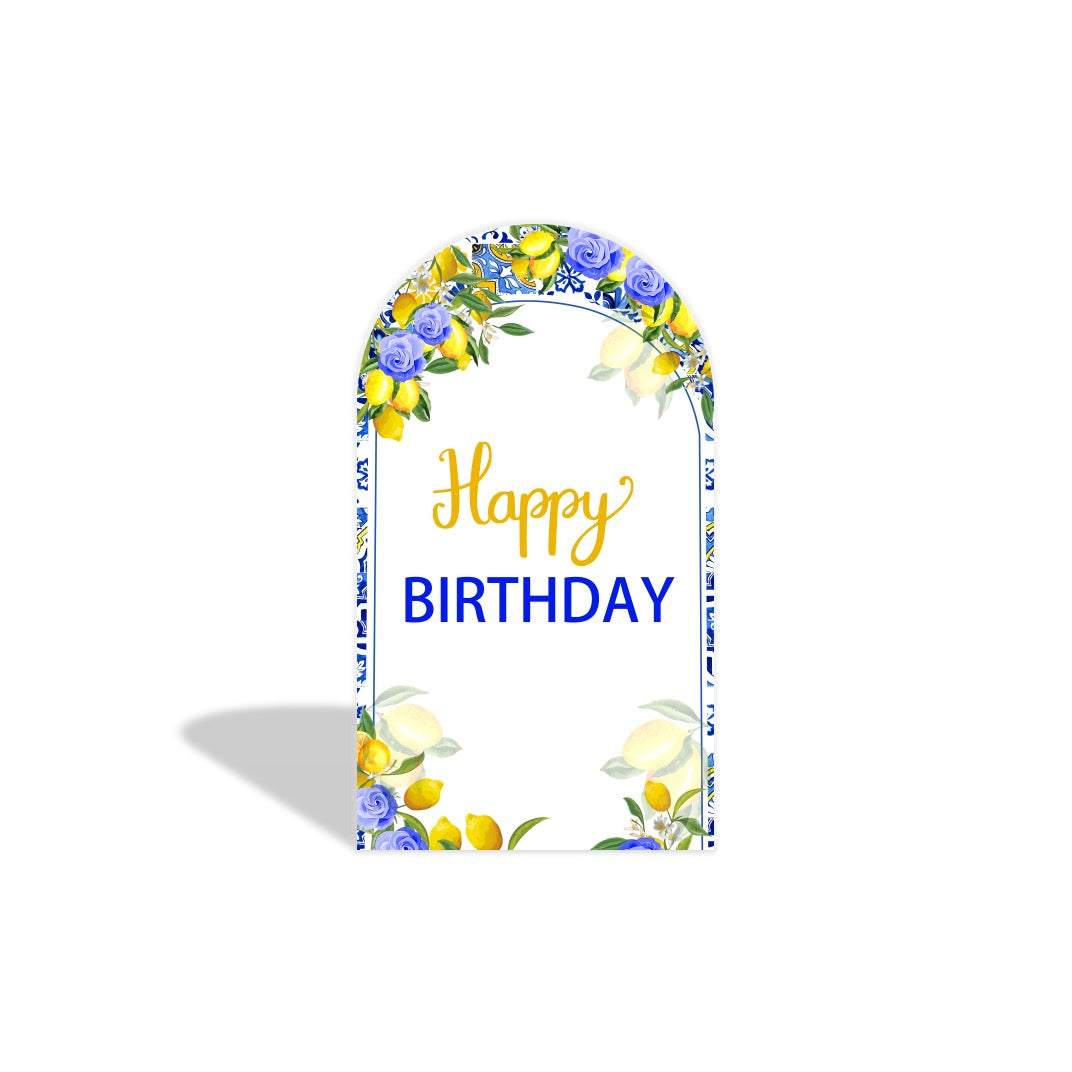 Blue and Lemon Moroccan Mediterranean Happy Birthday Baby Shower Bridal Shower Party Arches Background Wallpaper Cover