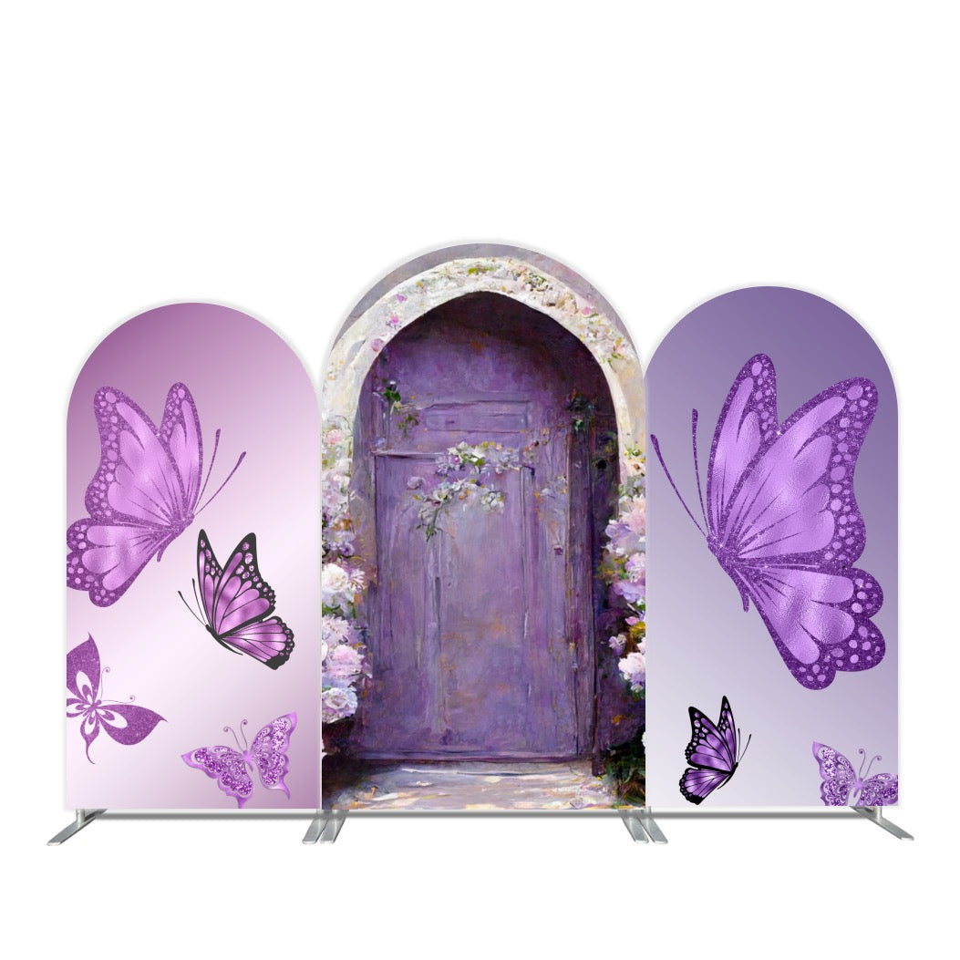 Purple Butterfly Arch Backdrop Cover with Stand | Lavender Fairy Party Background for Birthday & Photo Booth