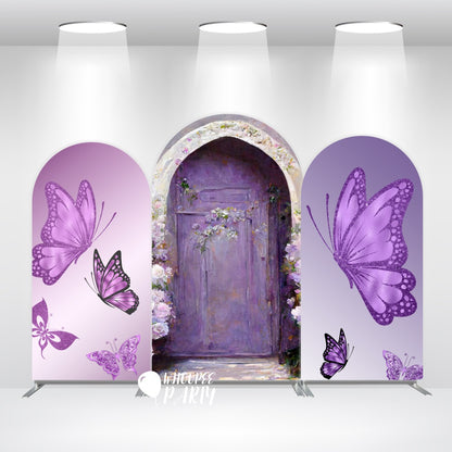 Purple Butterfly Arch Backdrop Cover with Stand | Lavender Fairy Party Background for Birthday & Photo Booth