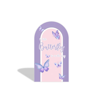 Butterfly Baby Shower Arch Backdrop Cover with Stand | Pink & Purple “A Little Butterfly Is On The Way” Party Background