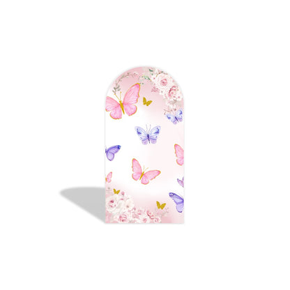 Butterfly Baby Shower Arch Backdrop Cover with Stand | Pink & Purple “A Little Butterfly Is On The Way” Party Background