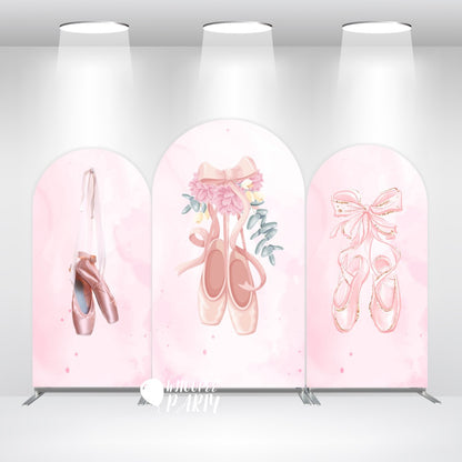 Pink Bow & Ballet Shoes Arch Backdrop Cover with Stand | Ballet Theme Birthday Party Decoration Photo Booth Background