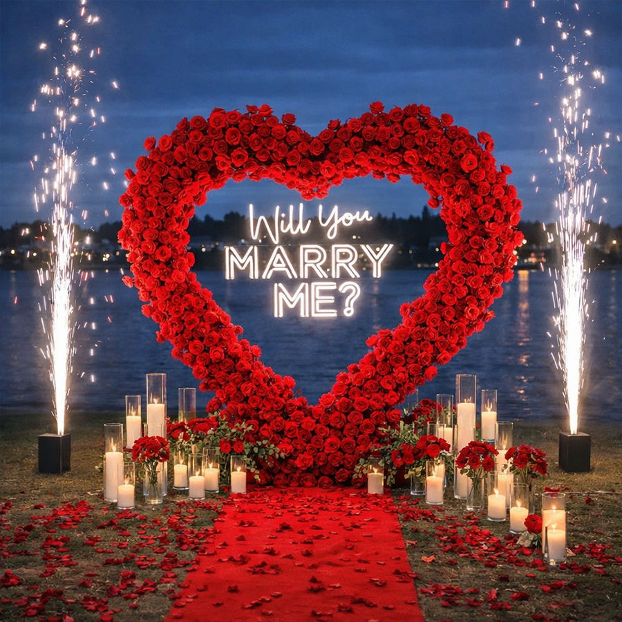 8ft Heart Shaped Red Rose Arch Flower Wall Wedding Decoration Indoor