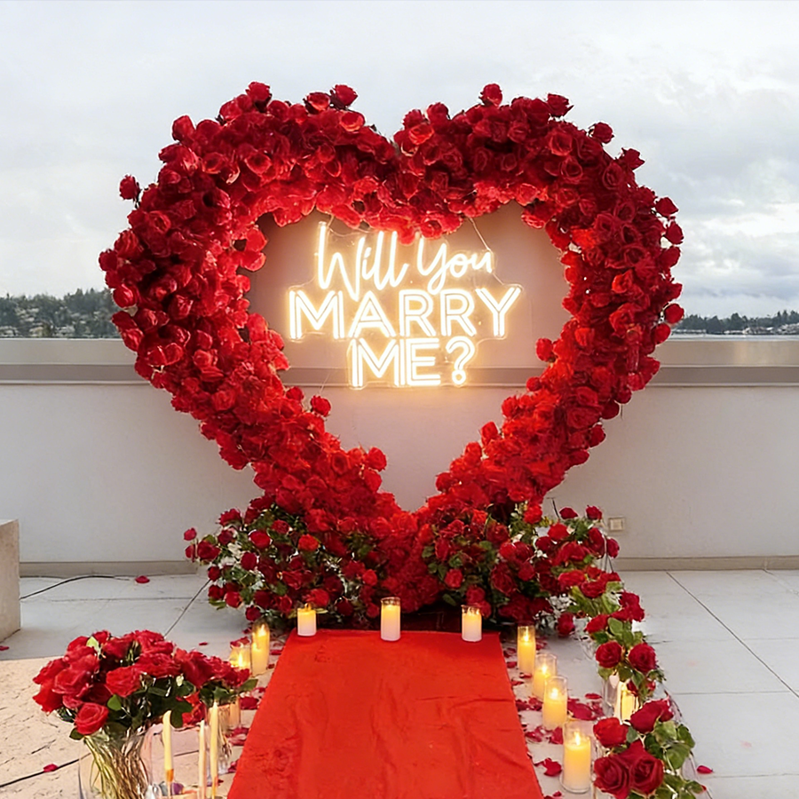 8ft Heart Shaped Red Rose Arch Flower Wall Wedding Decoration Indoor