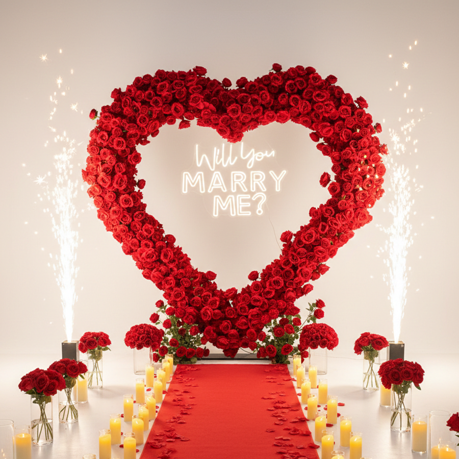 8ft Heart Shaped Red Rose Arch Flower Wall Wedding Decoration Indoor