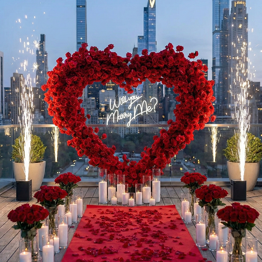 8ft Heart Shaped Red Rose Arch Flower Wall Wedding Decoration Indoor