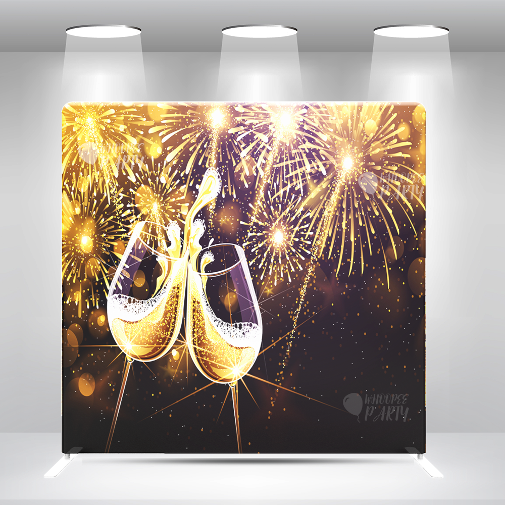 Wedding Elegant Champagne Toast with Fireworks BackdropJust Married Pillow Case Photo Booth Backdrop Wall Cover With Stand For Birthday Party Photography Photo Shoot Studio Props