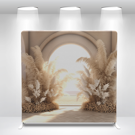 Boho Pampas Flowers Pillow Case Photo Booth Straight Backdrop Wall Cover With Stand For Birthday Party Photography Photo Shoot Studio Props