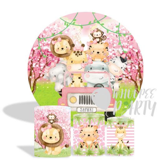 Pink The Wild Party Decoration Round Circle Backdrop Cover Plinth Cylinder Pedestal Cover