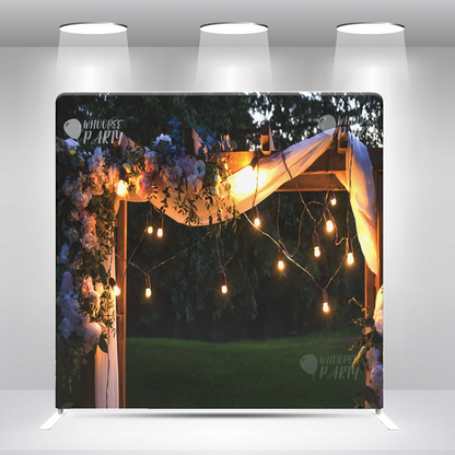 Rustic Floral Wedding Arch with String Lights Wedding Just MarriedMarried Pillow Case Photo Booth Backdrop Wall Cover With Stand For Party Photography Photo Shoot Studio Props