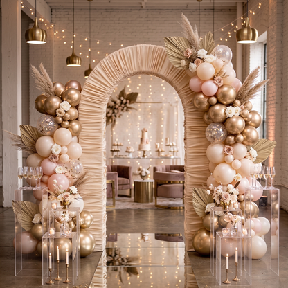 4.3x7ft 3D Arch Backdrop Stand With Ruched Fabric Cover For Birthday Baby Shower Party Backdrop