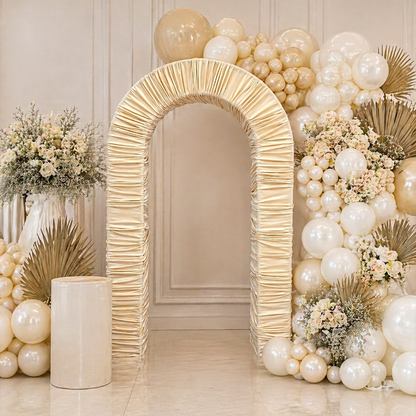 4.3x7ft 3D Arch Backdrop Stand With Ruched Fabric Cover For Birthday Baby Shower Party Backdrop