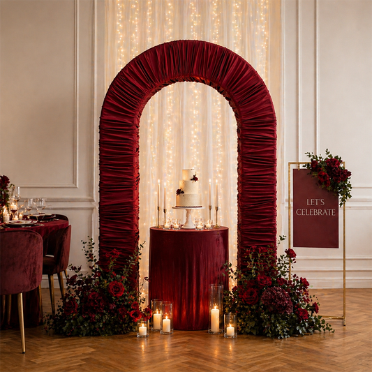 4.3x7ft 3D Arch Backdrop Stand With Ruched Fabric Cover For Birthday Baby Shower Party Backdrop