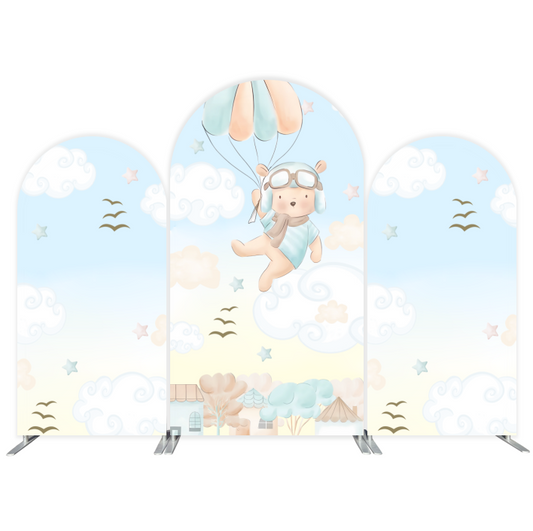 Teddy bear Birthday Party Arch Backdrop Wall Cloth Cover