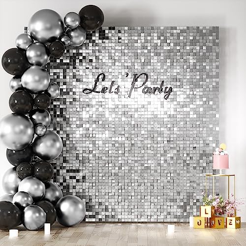 8ft by 8ft Silver Sequin Shimmer Backdrop Wall Panels For Birthday Wedding Party Event Decoration
